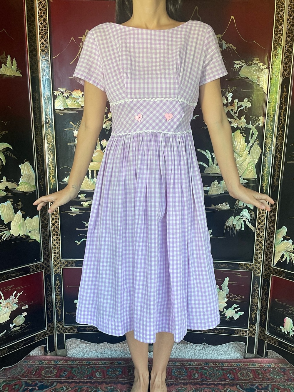 1950s lilac gingham cotton dress